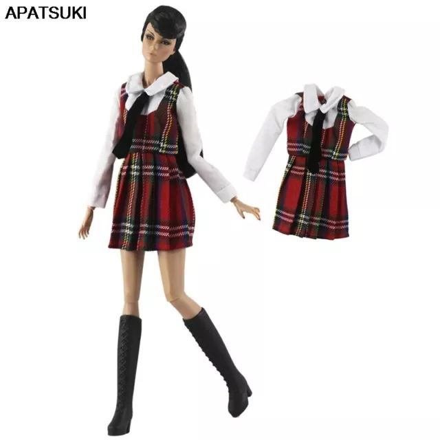 Red Plaid Student Clothes For 11.5" 1/6 Doll Dress Cosplay Gown 1/6 Accessories