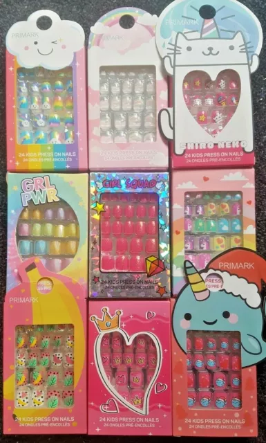 Girls Kids Childs False Nails 24 Stick on Nails Unicorn Stitch Glitter Princess