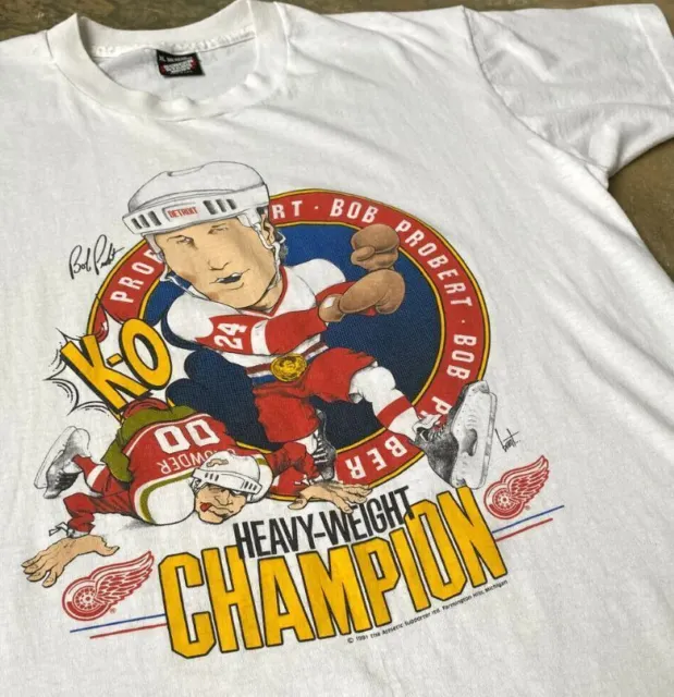 Vintage 1988 Detroit Red Wings Bob Probert Knock Out Champ T-Shirt