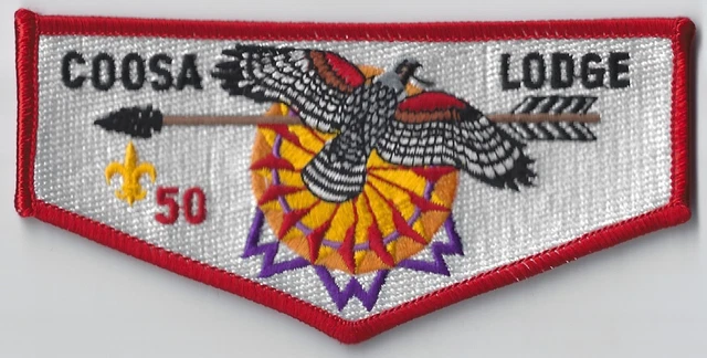 Coosa Lodge 50 early OA flap, black lettering, red 50, mint cond, FREE SHIPPING