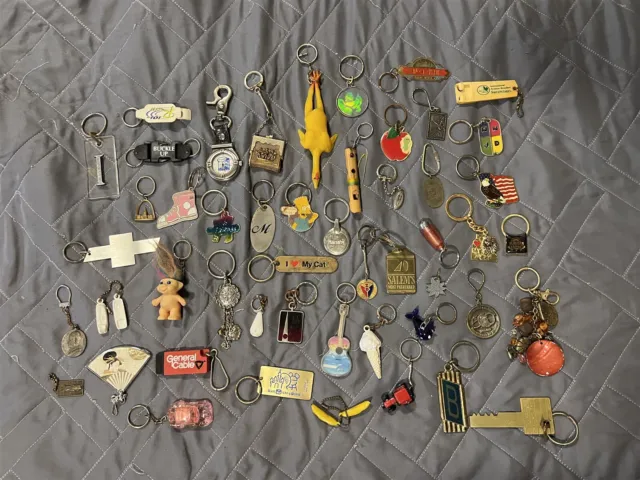 #4 Vintage Lot Of 50 Novelty Advertising Fun Keychains Key Chains