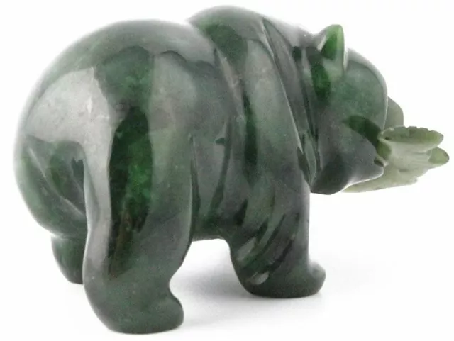 Genuino Natural Canadiense Nefrita Jade Oso Con / Pescado Figurita - Estilo 169 3