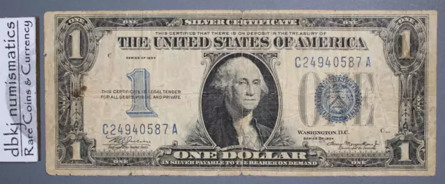 1934 $1 Silver Certificate - Fr 1606 - VG - Very Good - Tear