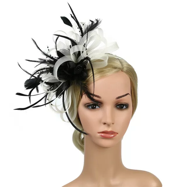 Women Fascinator Feather Hat Flower Hair Clip Church Wedding Party Headwear Clip