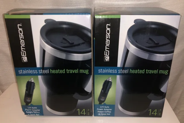 2 Heated Travel Mug Stainless Steel 12V Car Power Adapter Keep Coffee/Soup Warm