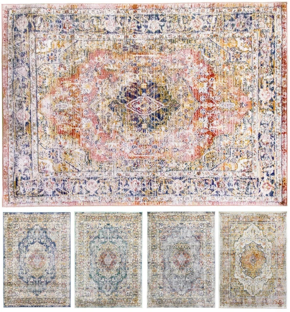 VINTAGE TRADITIONAL RUG Distressed Bohemian Medallion Faded Multi ...