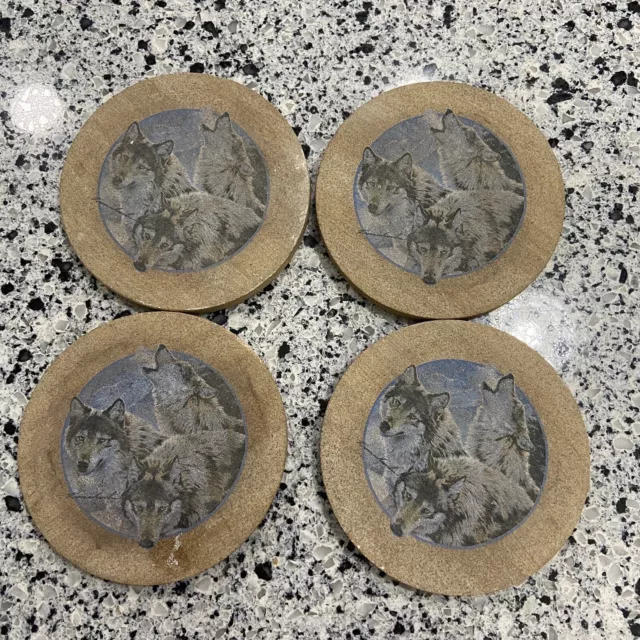 Wolves Set Of 4 Round Wolf Stone Drink Coasters