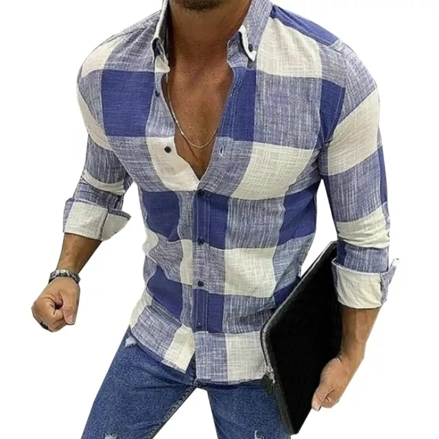 Camisa De Manga Larga Con Cuello Vuelto Para Hombre Moda A Cuadros Negocios Lujo