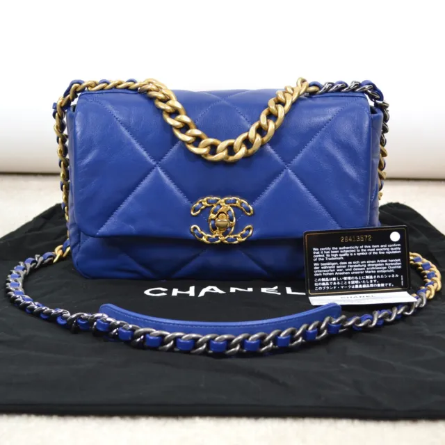 CHANEL 19 BLUE Lambskin Leather Medium Flap Shoulder Bag Crossbody Handbag  Purse $5,279.00 - PicClick