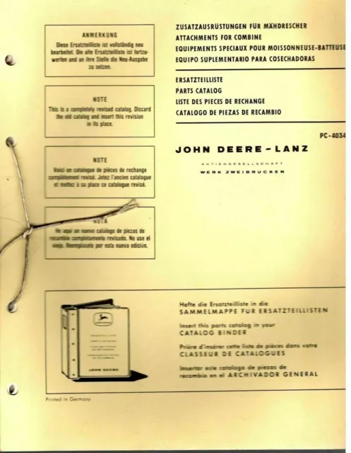 John Deere Spare Parts Catalog Attachments For Combines 1967 330 430 360 530 630