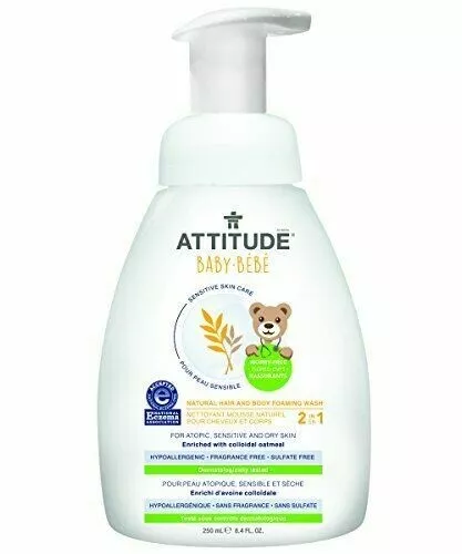 Attitude 2-in-1 Natural Hair and Body Foaming Wash Baby, Fragrance Free, 8.4 ...