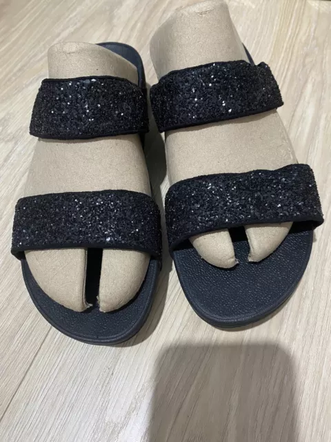 Fitflop Uk 6.5 Lulu Glitter Slide Sandals Back Slip On Holiday Summer Worn Once