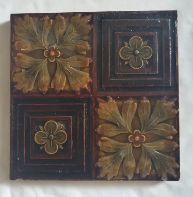 GORGEOUS 19TH CENTURY ARTS & CRAFTS / GOTHIC DESIGN 6 INCH TILE english majolica