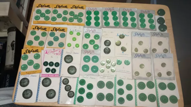 130 Vintage Green Buttons all in excellent condition on Original Cards-Unique