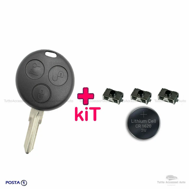 Chiave Telecomando Smart 450 Fortwo + 3 Micro Pulsanti + Batteria Cr1620