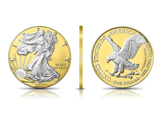 American Silver Eagle Type Ii 24K Gold Usa 2021 1 Oz Pure Silver Color Coin