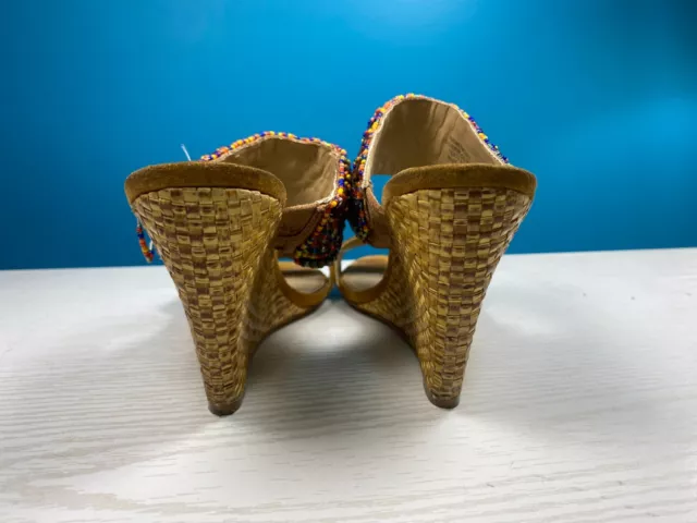 Nine West Sweet Rosey Multi-Color Beaded Wedges Women's Size 9.5M 3