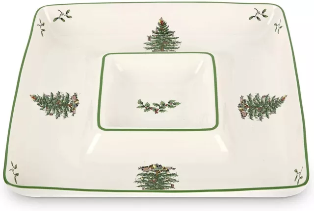 Spode Christmas Tree Fine Porcelain 12 Inch Square Chip and Dip Serving Platter