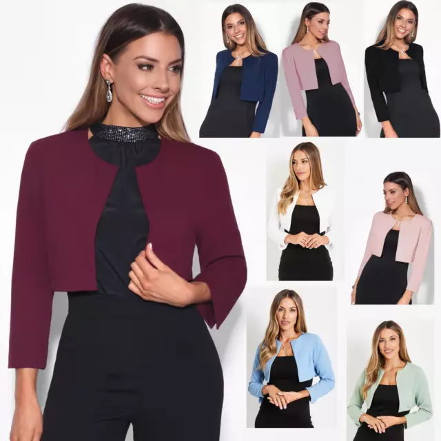 Womens Ladies Bolero Shrug Crop Top Open Fit Blazer Evening Bow Jacket Wedding