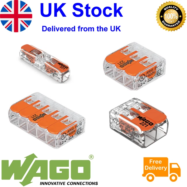 WAGO 221 SERIES Reusable Electrical Wire Cable Connectors Compact UK £2