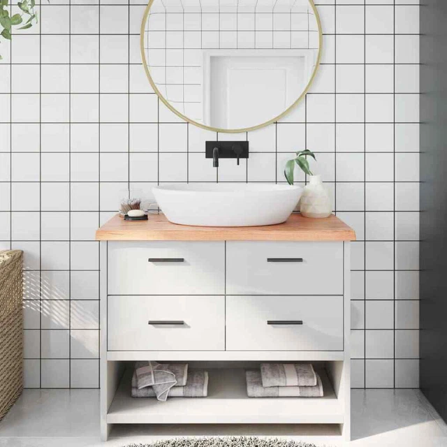 Piano Per Bagno VidaXL In Legno Massello Di Rovere - Marrone Chiaro 80x40x1,5 Cm