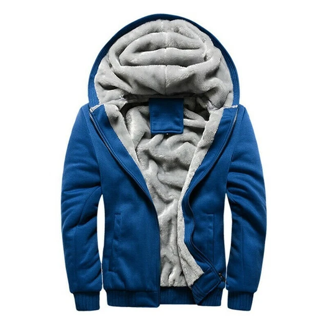 Mens Thick Fleece Fur Lined Hooded Jacket Winter Coat Sweatshirt Hoodie Top
