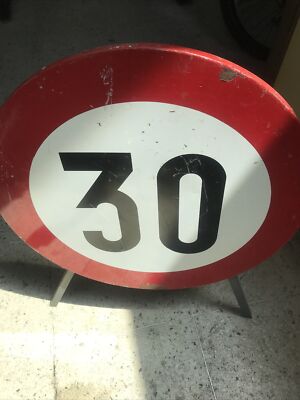 CARTELLO SEGNALE STRADALE vintage divieto sorpasso grande cm.90 alluminio EUR 60,00 - IT