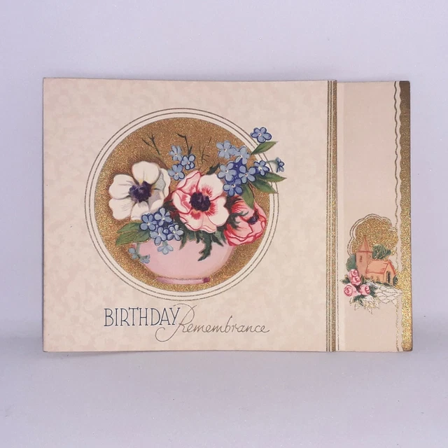 Vintage Deadstock 30s 40s Birthday Remembrance Greetings Card Gilt Printed