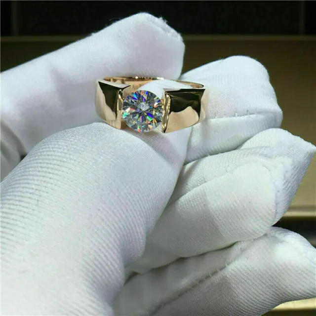 1,00 quilates redondo 6,5 mm diamante hombre plata esterlina anillo creado en laboratorio regalo de boda