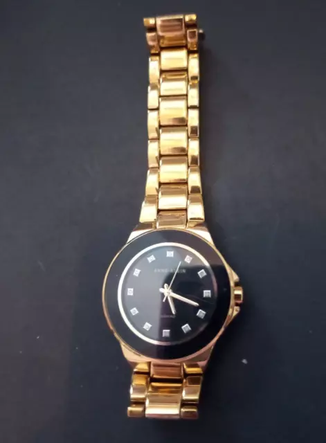 Anne Klein Diamond Womens Watch GOLD TONE Black Face Dial Wristwatch