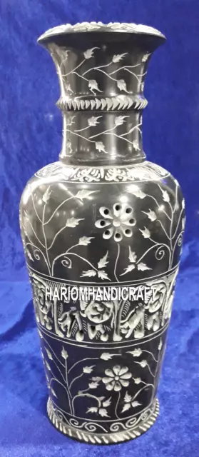 Modern Black Marble Vase Hand Carved Stone Decorative Outdoor Decor Art H4177