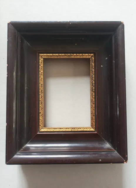 Petit cadre laqué marron fin XXe siècle pour miniature - feuillure 12,5 x 9 cm