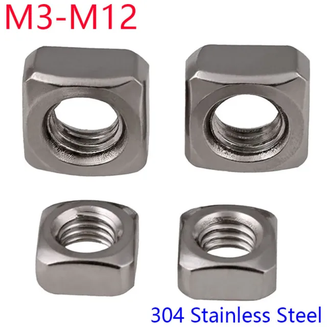 M3 M4 M5 M6 M8 M10 M12 304 Stainless Steel Square Nuts Machine Screw Nuts A2-70