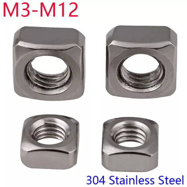 M3 M4 M5 M6 M8 M10 M12 304 Stainless Steel Square Nuts Machine Screw Nuts A2-70