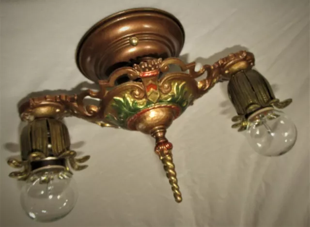 Vtg Art Deco Era Victorian Cast Metal Semi Flush Chandelier Ceiling Fixture