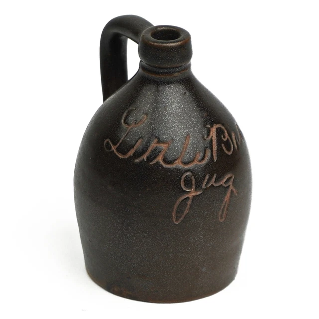 Antique 'Little Brown Jug' Incised Miniature Stoneware Jug
