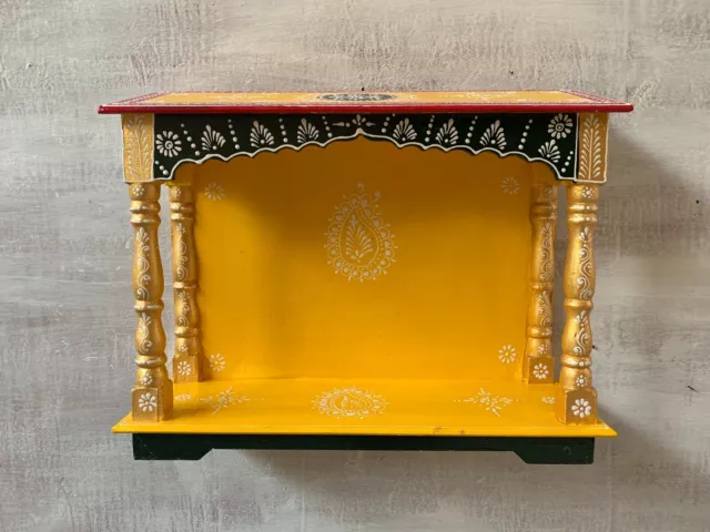 Wall hanging mandir wooden temple painted handcrafted hindu pooja ghar decor