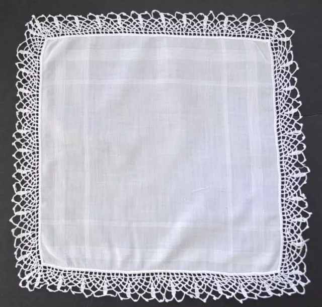 Vintage Hanky White Linen With White Hand Crochet Edging Lovely