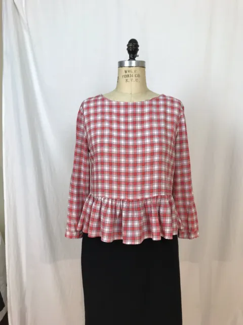 Mika+Gala Peplum Red&White Rayon Gingham Blouse Size 8/XS