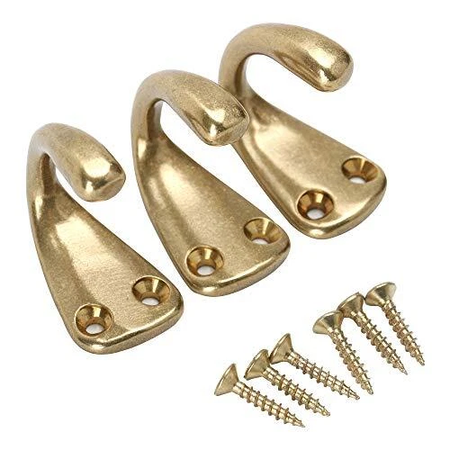 3PCS Vintage Coat and Hat Hook Brass Wall Hanging for Bath Stands Hangers (Gold)