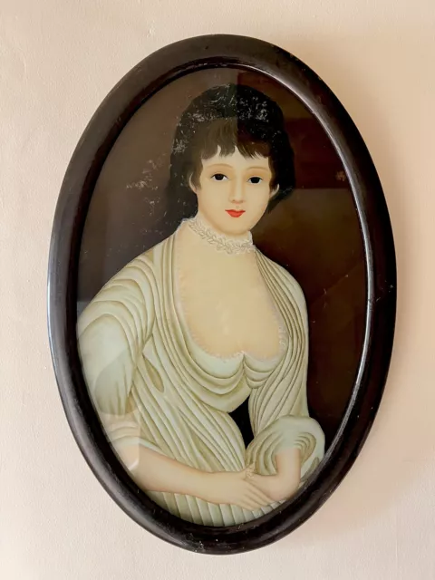 A Stunning Late 19th Century Oil On Glass Portrait Painting Of A Lady