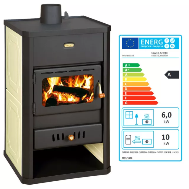 Wood Burning Stove Back Boiler Fireplace Heating Stoves 6+10 kw - Prity S1 W10