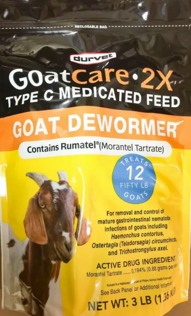 Goat Care 2X type C Medicated Feed Pellets Goat Dewormer 3lb Durvet