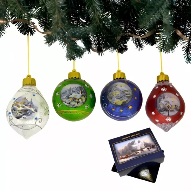 Bradford Exchange Thomas Kinkade Light Up the Season Glass Ornament #5 Set of 4