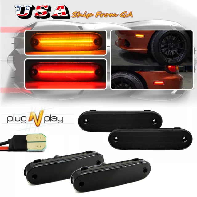 LED Smoked Front & Rear Side Marker Signal Lights For 1990-2005 Mazda Miata MX-5