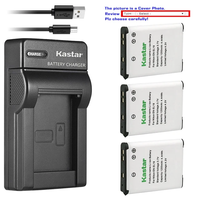 Kastar Battery Slim Charger for Nikon EN-EL19 MH-66 & Nikon Coolpix S7000 Camera