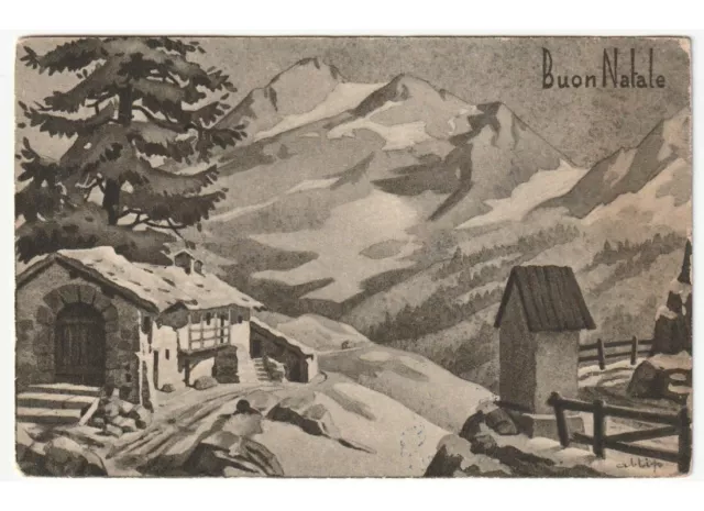 1952 Allip Buon Natale cartolina d'epoca baita di montagna paesaggio innevato