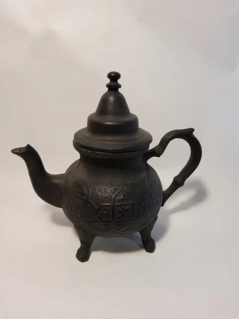 Ornate Vintage Cast Iron Tea Kettle 8"