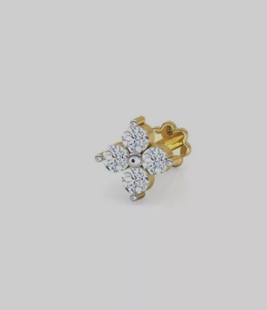 14K Solid Gold Nase Tejo Ohrläppchen Nieten Diamanthaufen Flatback Pin Piercing