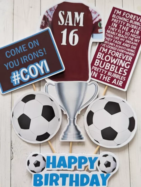 FOOTBALL Cake topper Set WEST HAM UNITED FC INSPIRED set of 7 birthday toppers